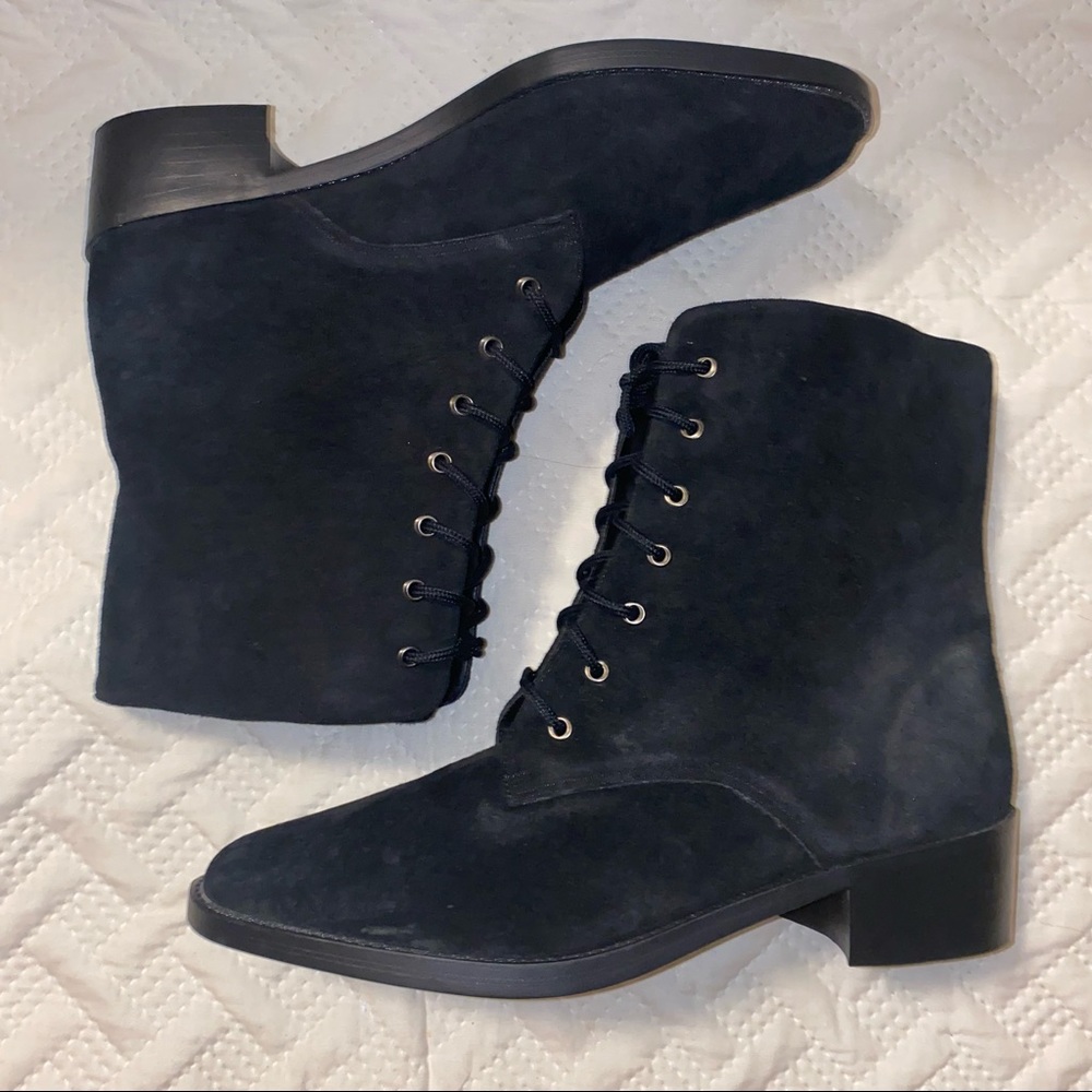 Vintage 90s Newport News Easy Style Black Suede Leather Lace-Up Booties